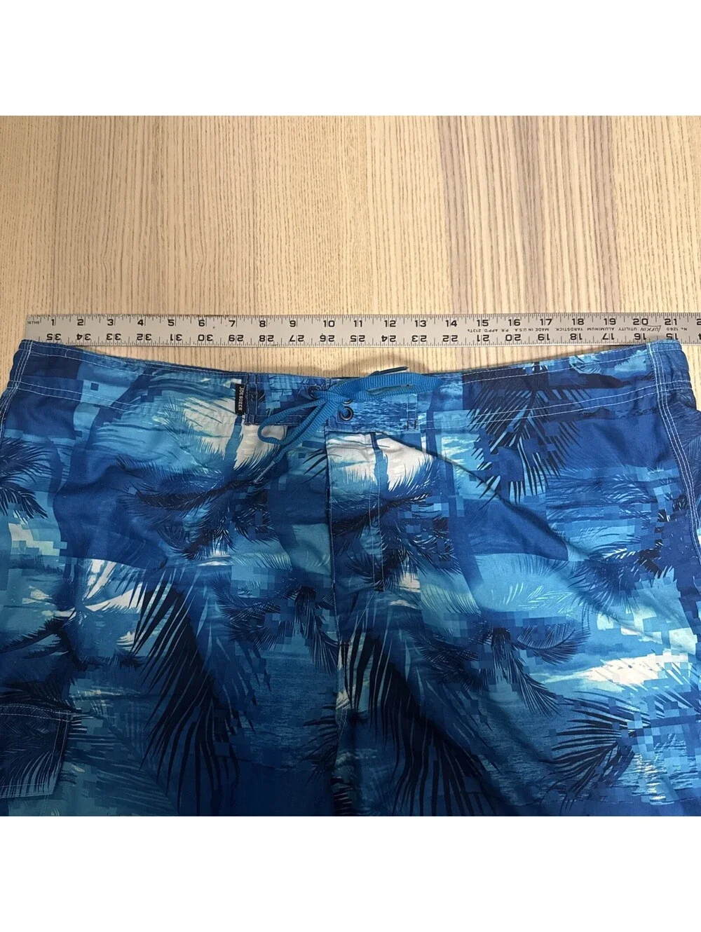 Joe Boxer Mens Swim Trunks Board Shorts XL Blue Palm Trees Geometric Pattern
